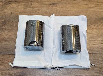 BMW M Logo Carbon Fibre or Gloss Black Exhaust Tips x 2 - #from Airtec, Pumaspeed & Laird Performance#- CCS-Essex